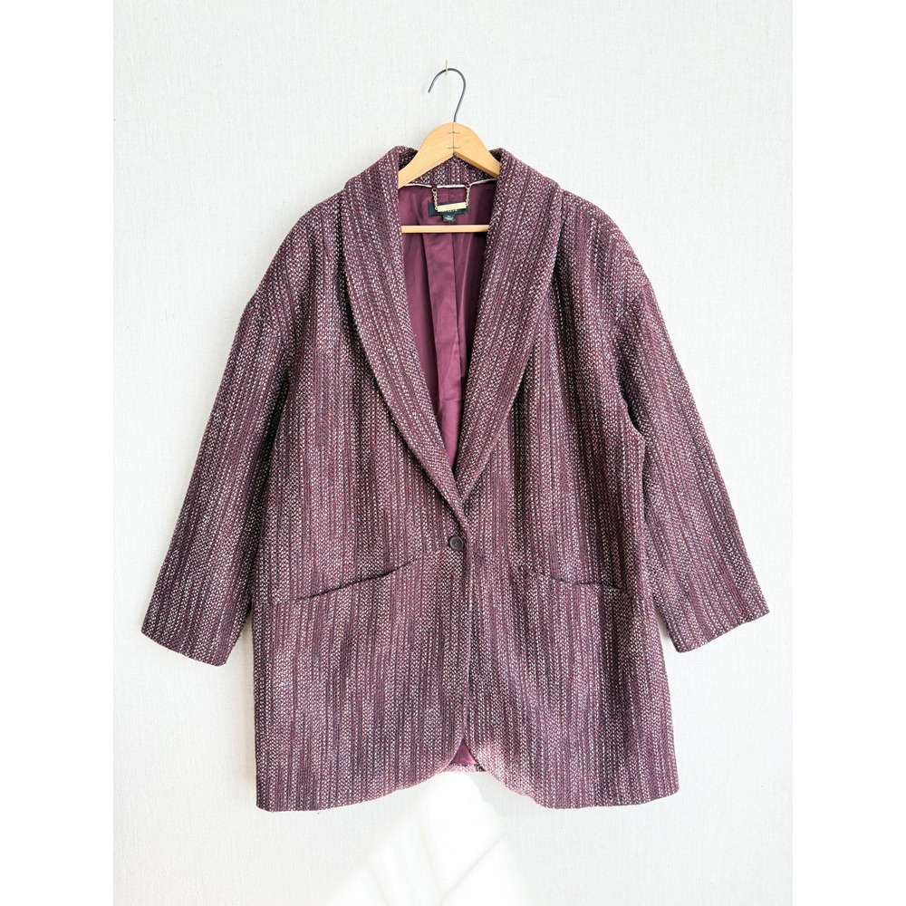 Cristina Ehrlich Burgundy Purple‎ Oversized Shawl Blazer Coat XL Wool Mix